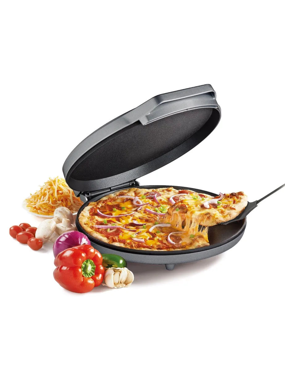 Silver 12-inch electric griddle with nonstick cooking surface and compact countertop design