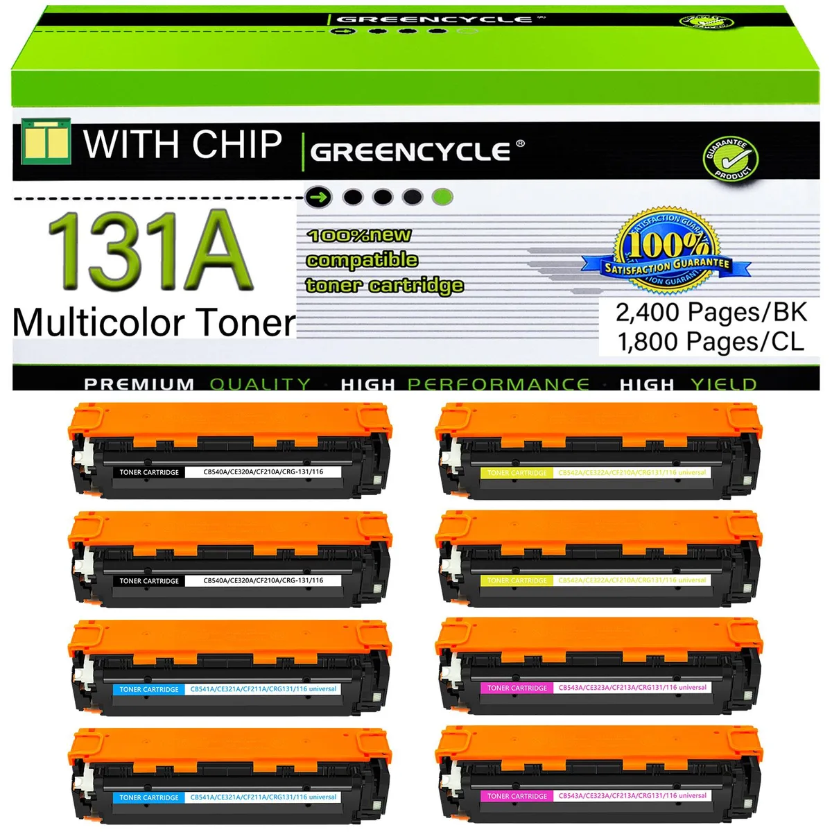 GREENCYCLE GREENCYCLE 8 Pack 131A Compatible Toner Cartridge (2 Black 2 Cyan 2 Yellow 2 Magenta) — product photo