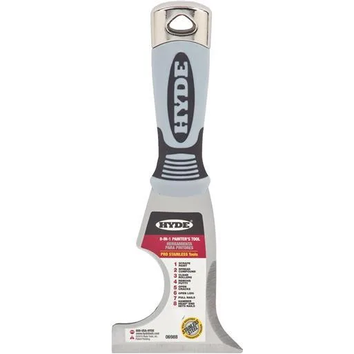 Hyde 06988 8-in-1 painter tool with die-cast metal head and soft-grip plastic handle