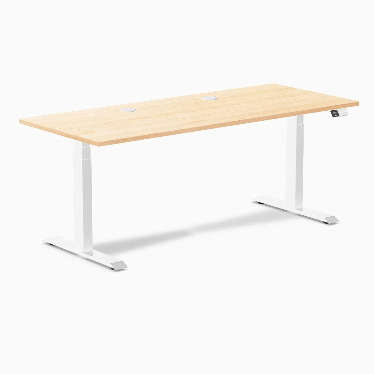 Desky Desky Dual Hardwood Sit Stand Desk Maple 72 x 30 in with Grommets White — product photo