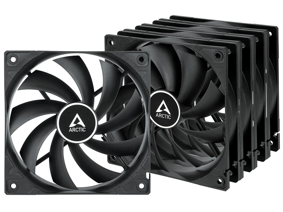 ARCTIC COOLING ARCTIC COOLING ACFAN00248A F12 120mm case fan 5-pack 1350 RPM 53 CFM 0.3 Sone 3-pin black non-LED — product photo