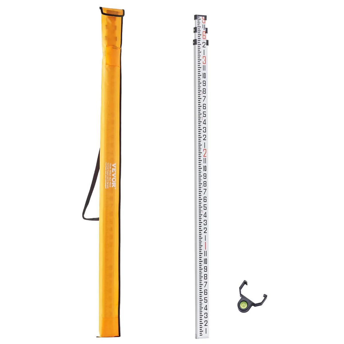 VEVOR 9 ft 3-Section Aluminum Grade Rod with Bubble Level & Carrying Bag — product photo