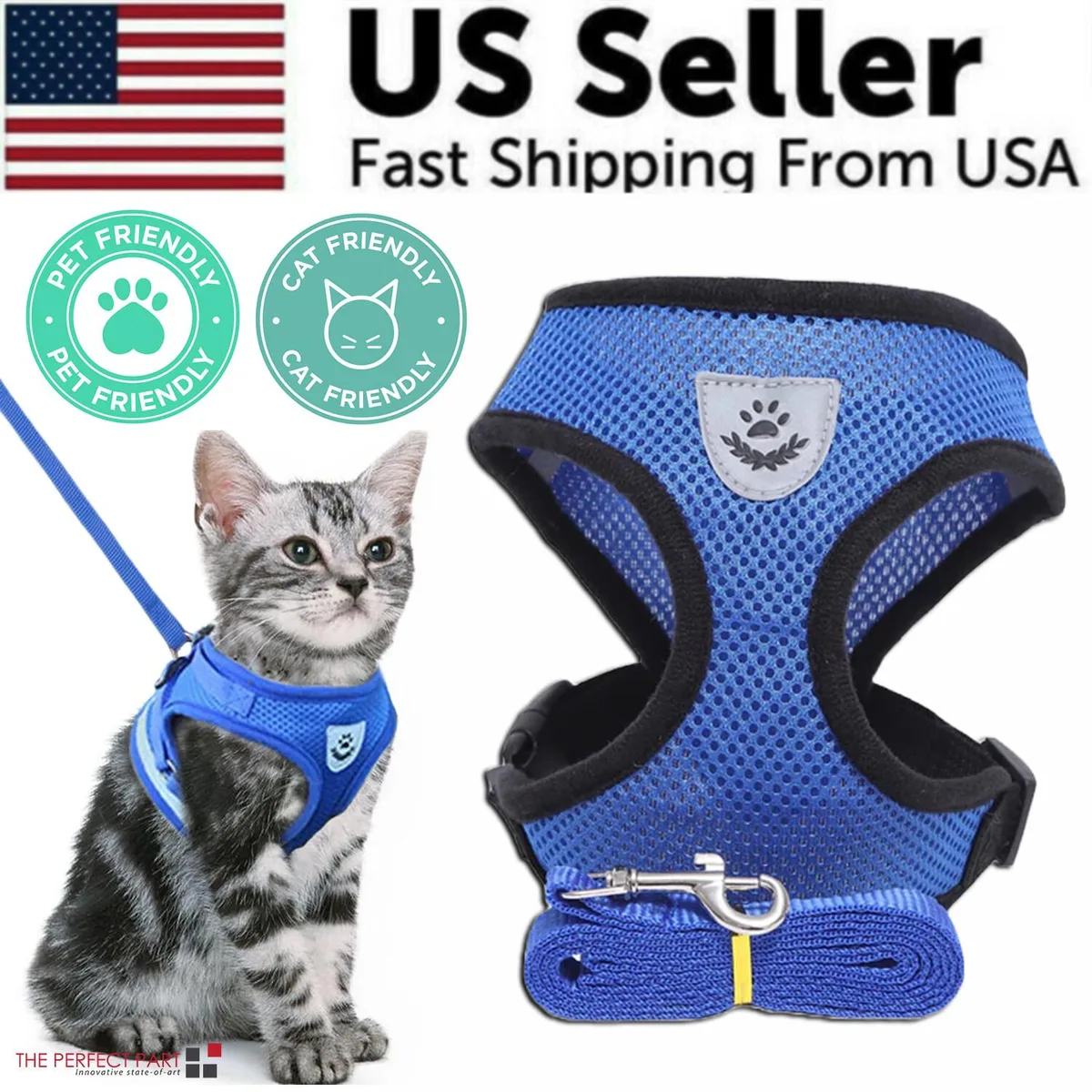 The Perfect Part The Perfect Part Adjustable Control Vest Harness + Leash Blue 1.2M — product photo