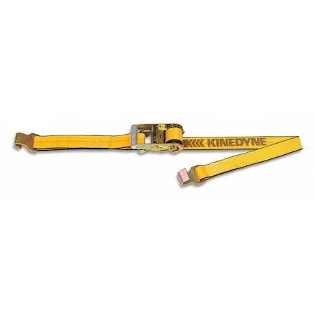 Gold polyester ratchet cargo strap with flat hooks, 27 ft long