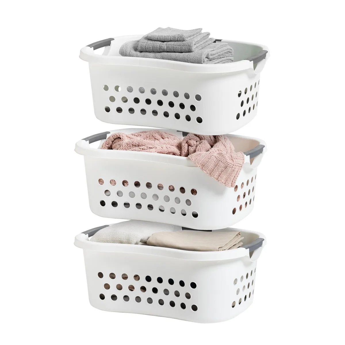 IRIS USA, INC. IRIS USA, INC. 50L Plastic Laundry Basket 3-Pack White — product photo