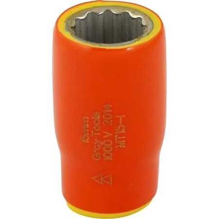 Orange insulated 15mm 12-point 3/8-inch drive socket with yellow safety layer