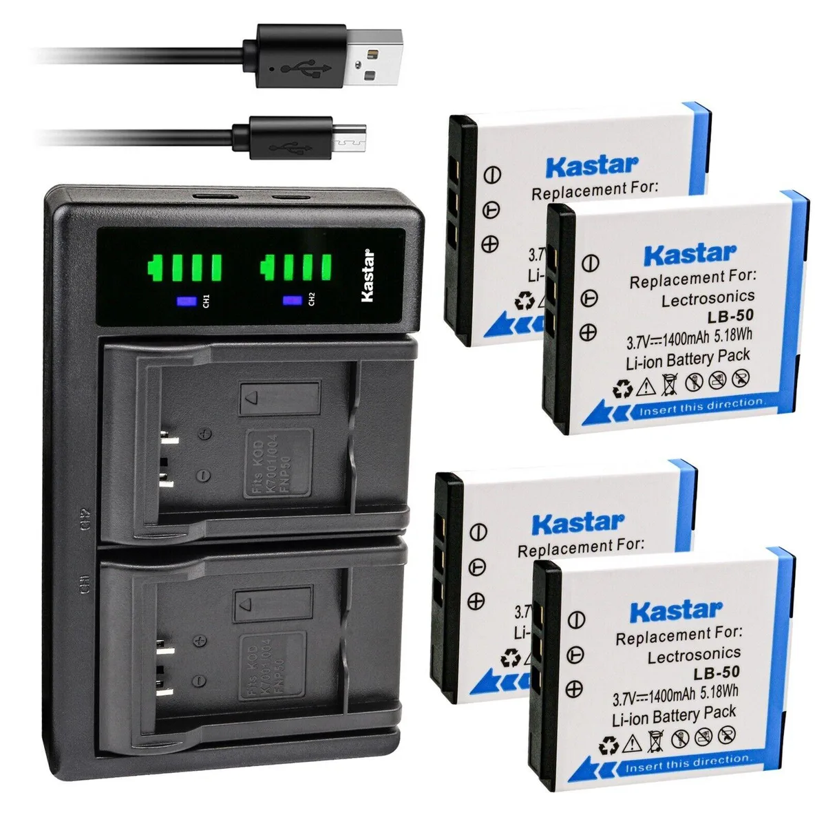 Kastar Kastar LB-50 4-Pack Battery &amp; LTD2 USB Charger — product photo