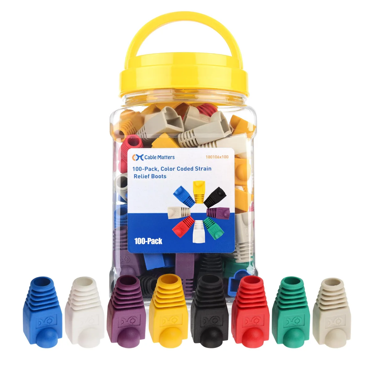 No Sew No Sew Cable Management 100-Pack Cat6/Cat5e RJ45 Strain Relief Boots Multicolor 13 per color 6.5mm — product photo