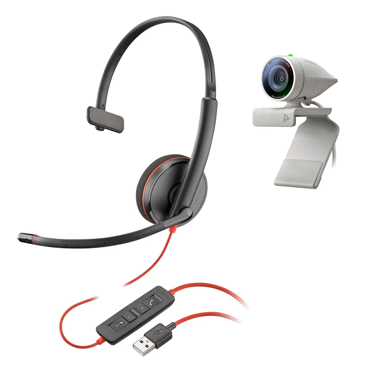 Plantronics Studio P5 webcam and Blackwire 3210 mono headset in a kit