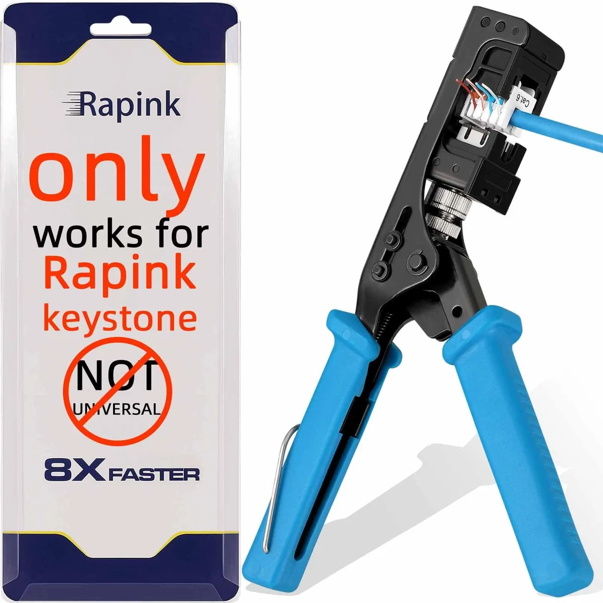 Red Klein Tools punch-down tool for 90-degree Rapink Cat 6 keystone jacks