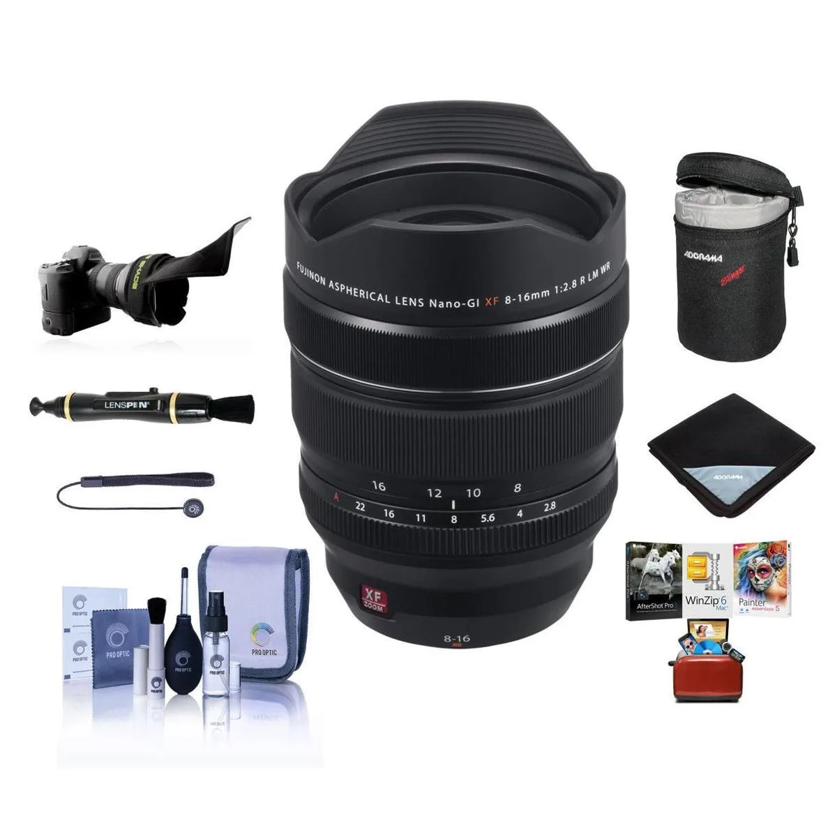 FUJIFILM FUJIFILM XF 8-16mm f/2.8 R LM WR camera lens bundle — product photo