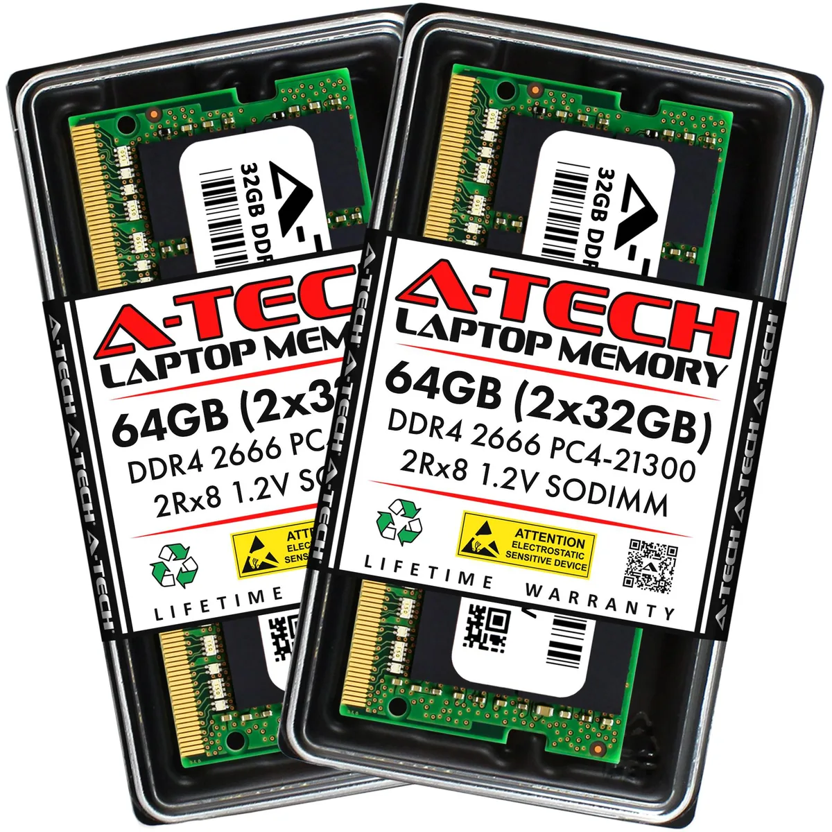 A-Tech A-Tech 64GB (2x32GB) DDR4 2666MHz SODIMM CL19 1.2V Dual Rank 260-Pin Laptop RAM — product photo