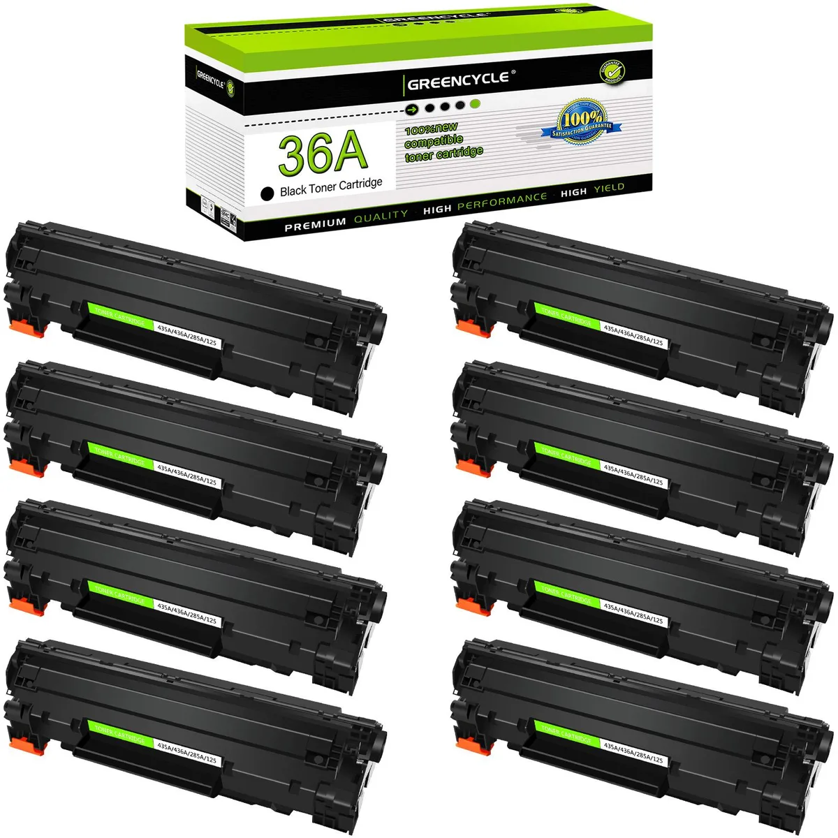 GREENCYCLE GREENCYCLE 36A CB436A Black Toner Cartridge 8-Pack 2000 Pages — product photo