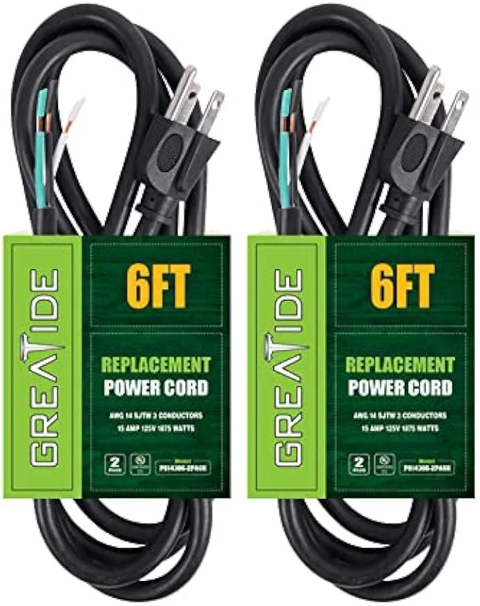 usbroway usbroway 3-Wire Appliance Power Tool Cord 6 ft 14 AWG 15A 125V 1875W Black 2pack — product photo