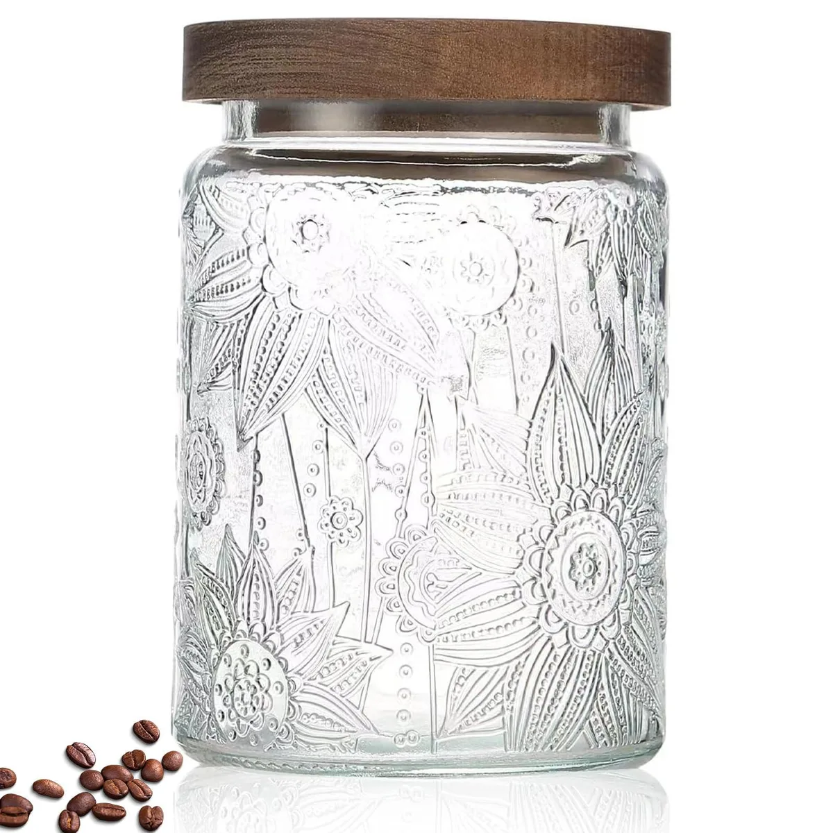 Yellow sunflower glass jar with wood lid, 24oz