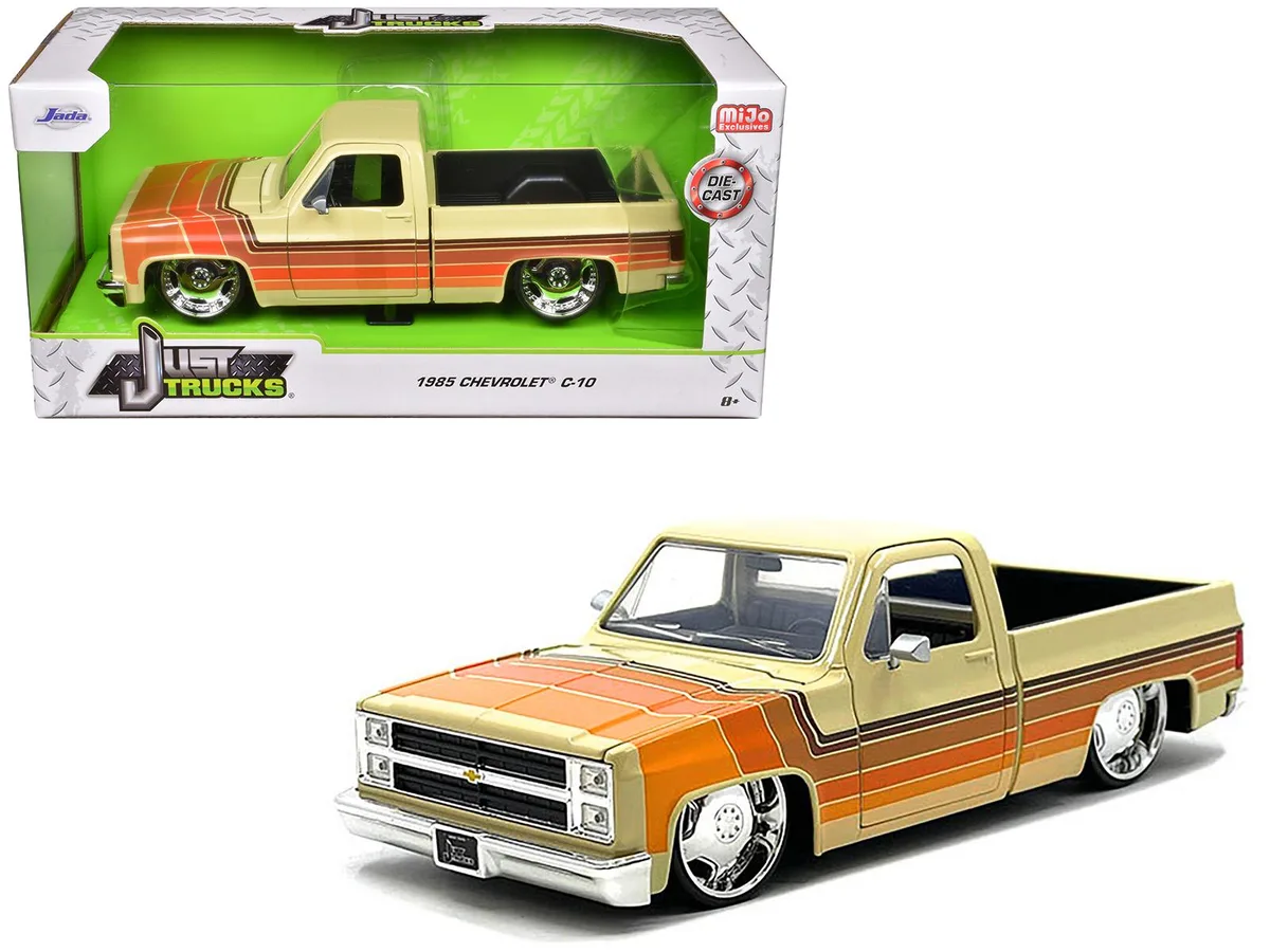 Jada Jada 1985 Chevrolet C-10 Pickup Beige Stripes Lowenhart Wheels 1/24 Diecast Truck — product photo