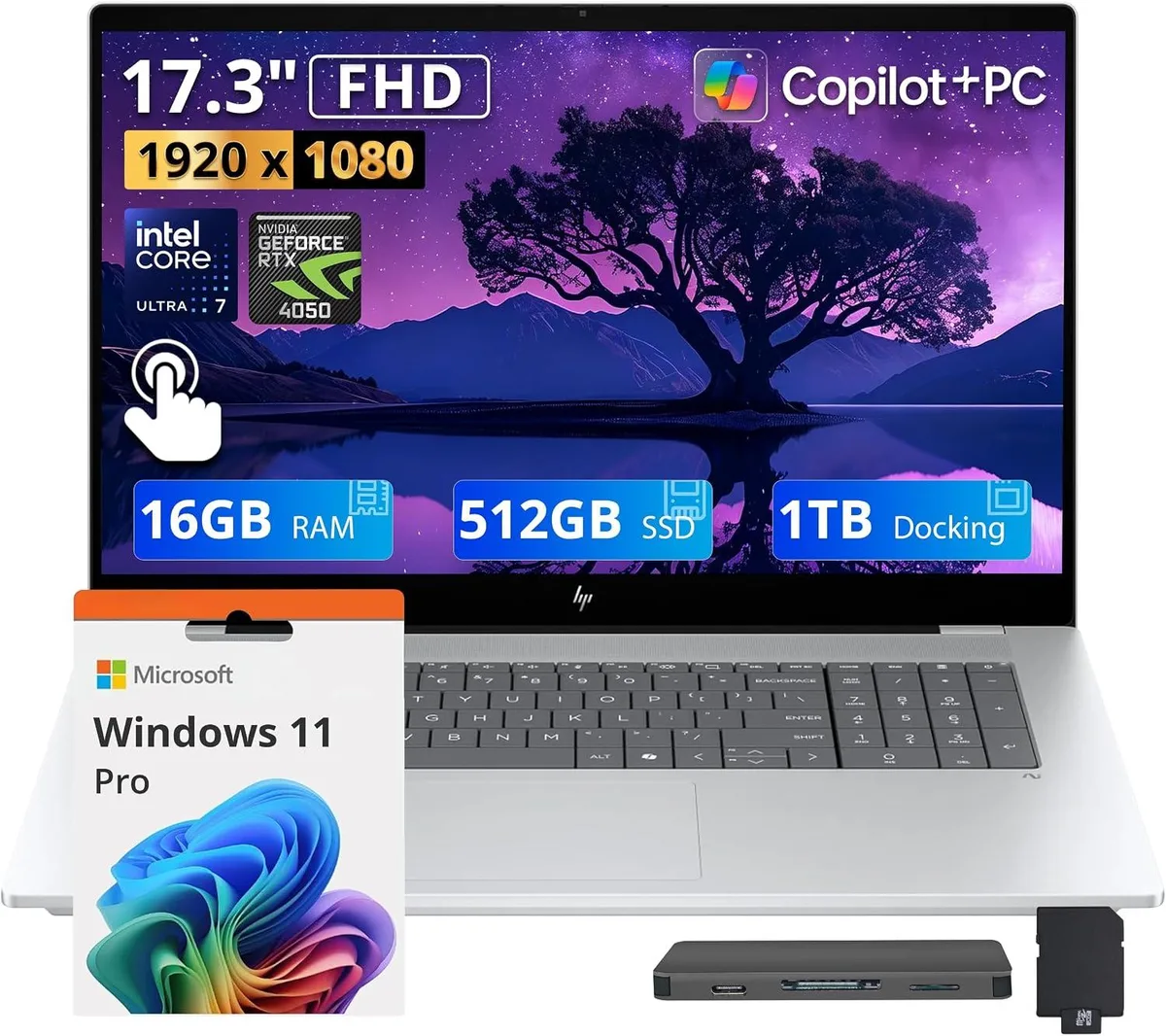 HP HP OmniBook X 17.3" Touch Ultra 7 256V 16GB 1.5TB RTX 4050 Silver — product photo