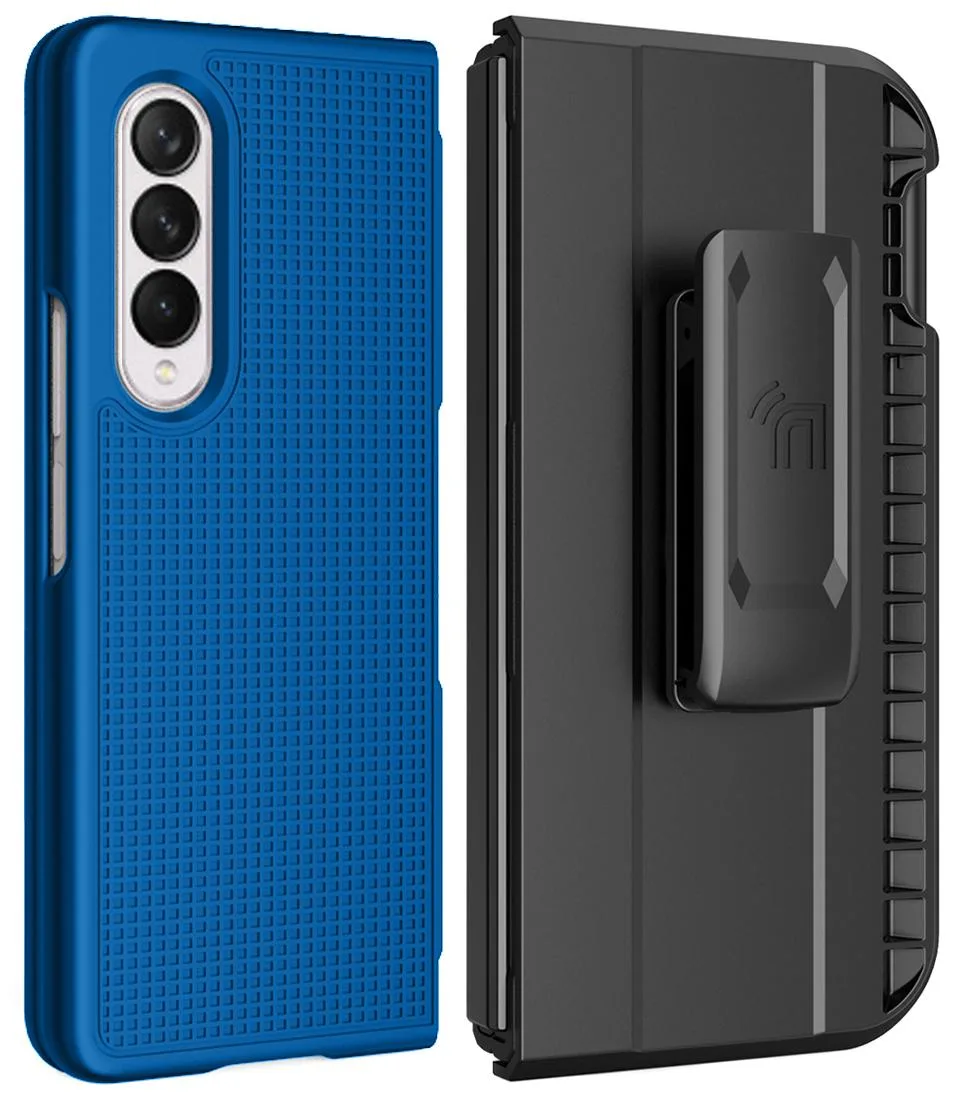 Nakedcellphone Nakedcellphone Grid Case + Belt Clip Holster Combo Blue for Samsung Galaxy Z Fold 3 5G SM-F926 2021 — product photo