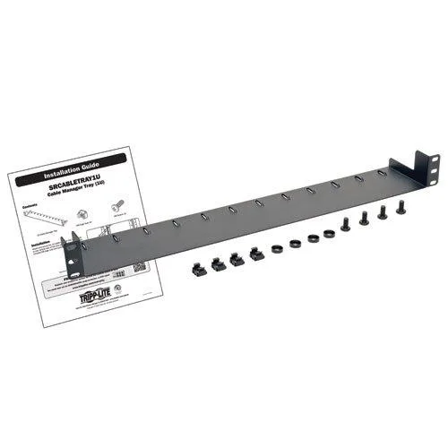 Black steel 1U horizontal cable tray 19 inch rack mount with multiple anchor points