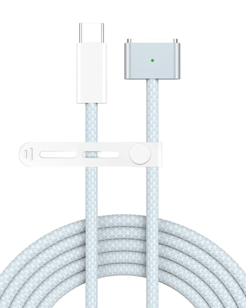 Sky Blue braided USB C to Magnetic 3 cable with LED indicator, 6.6ft long