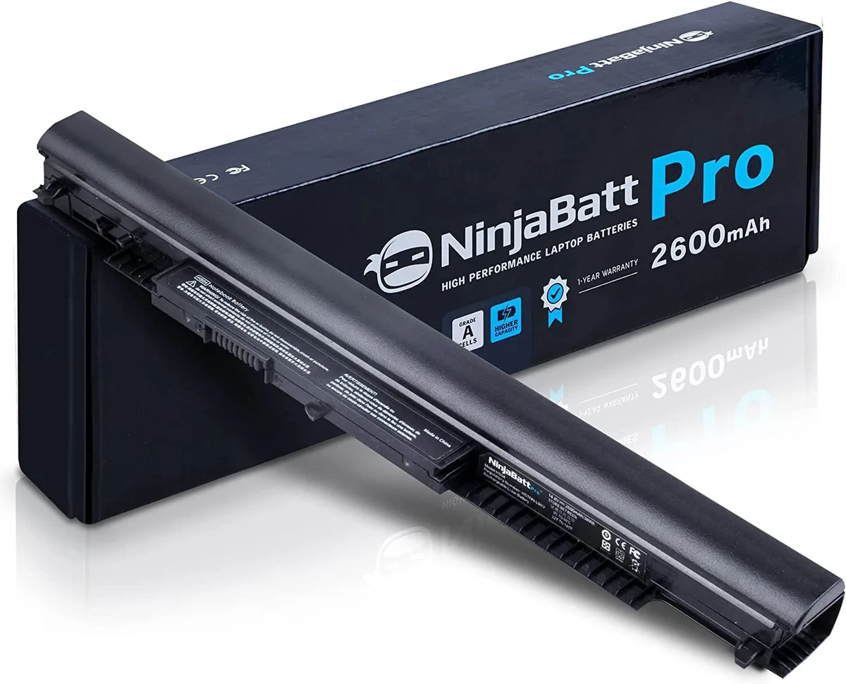 Rectangular black lithium-ion laptop battery with four cells and label showing 14.8V 2600mAh