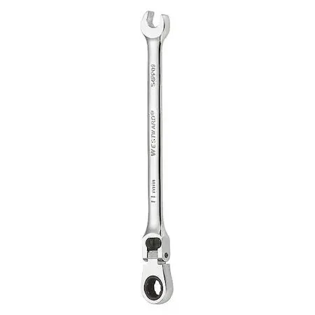 Westward 11 mm ratcheting wrench, chrome alloy steel, flexible head