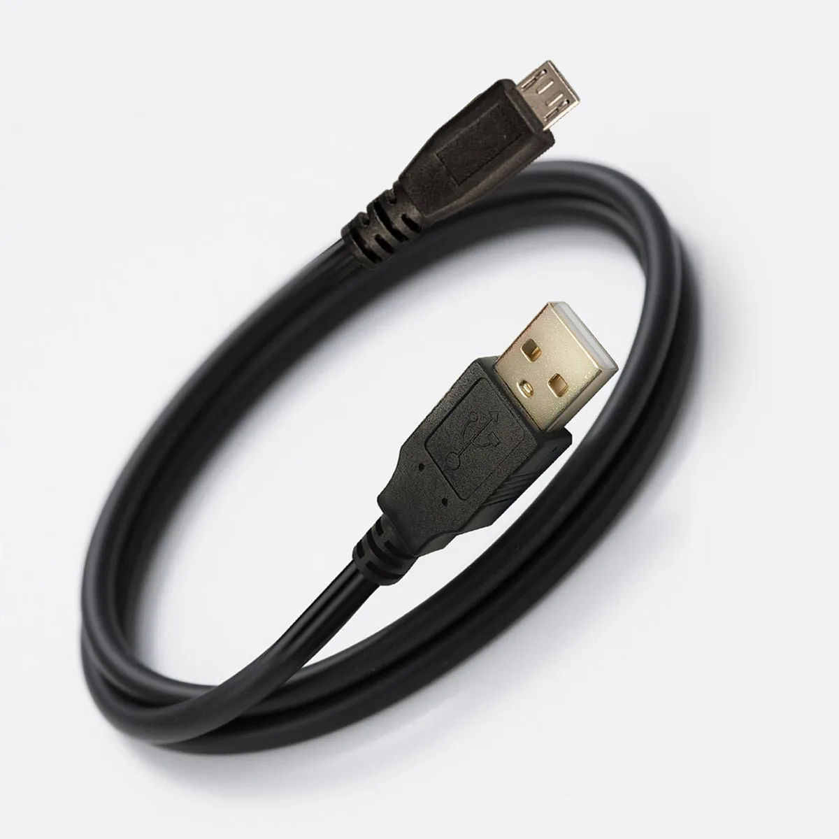 Black braided USB-A to Micro-B cable, 3.3 ft