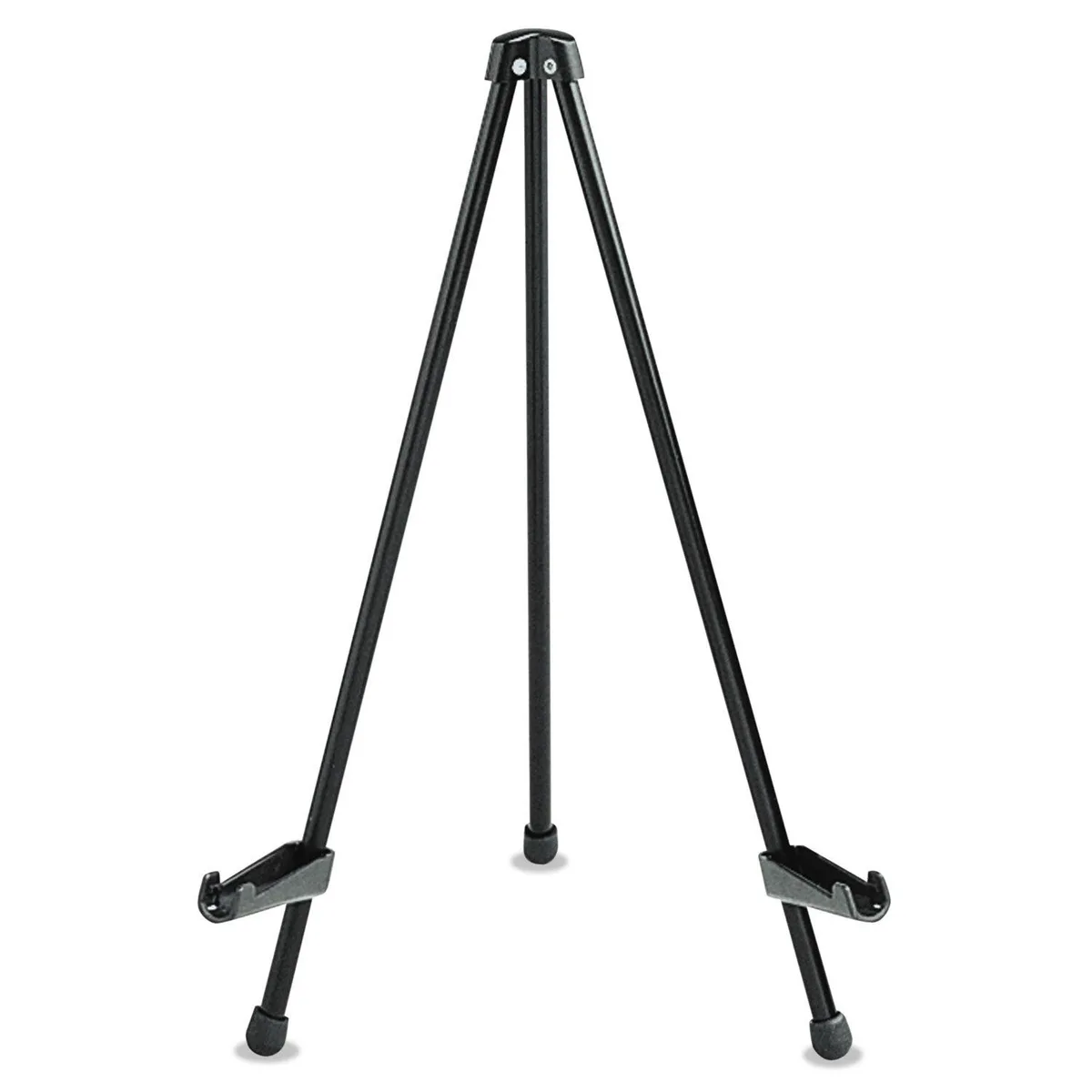 Black steel tabletop easel, 14 inches high, collapsible with rubber feet