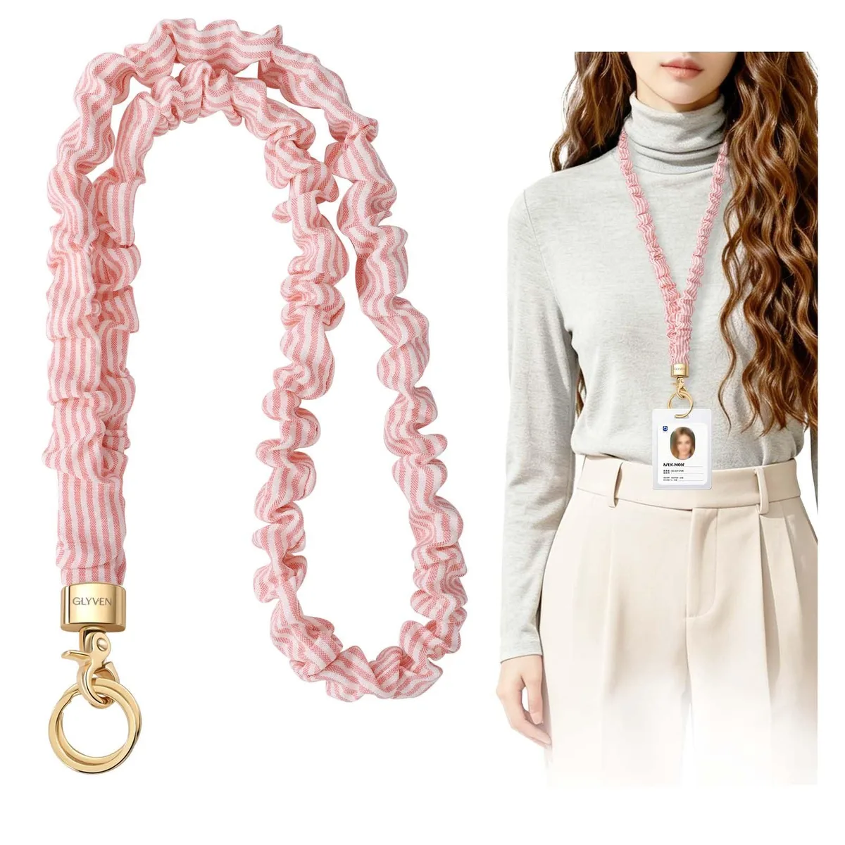 GLYVEN Scrunchie Lanyard Pink Striped Large 17.5''-30' — product photo