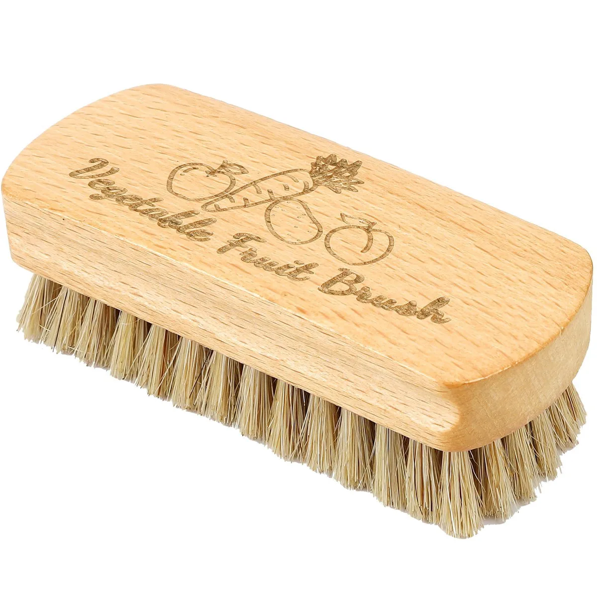 Wooden vegetable brush with patterned handle and medium bristles