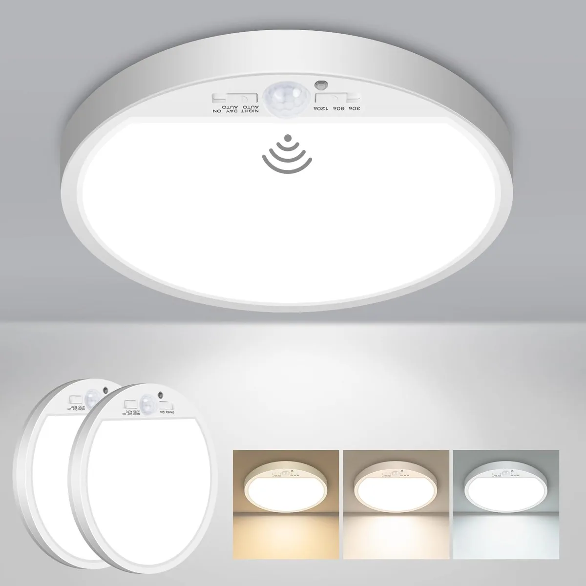 Two white flush-mount LED ceiling lights with clear prismatic acrylic diffusers