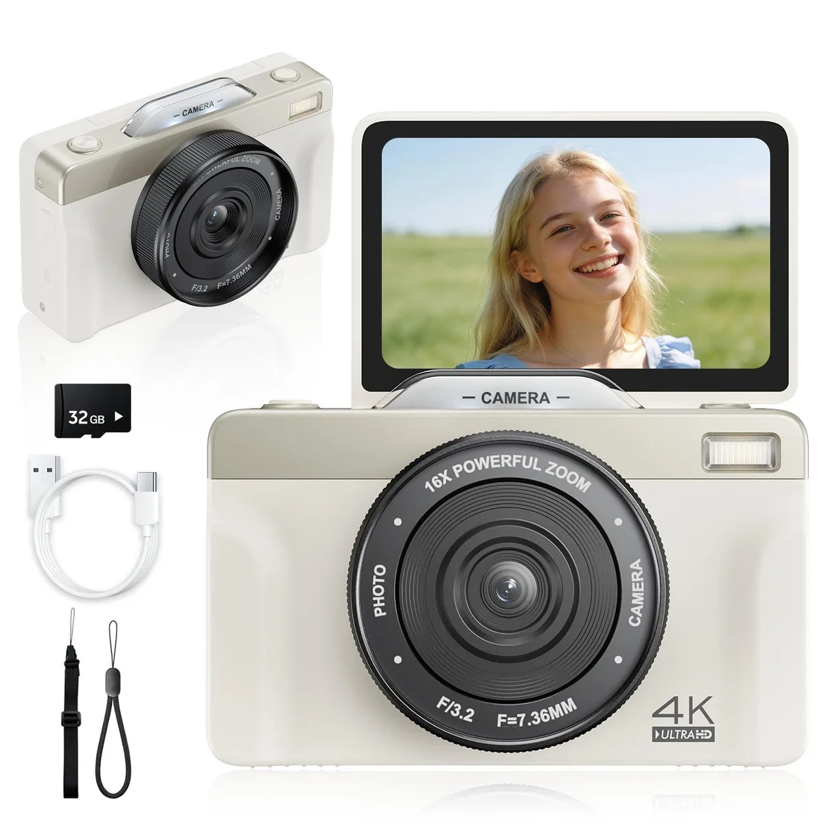  APPAPK CAM002 64MP 4K Compact Camera White — product photo