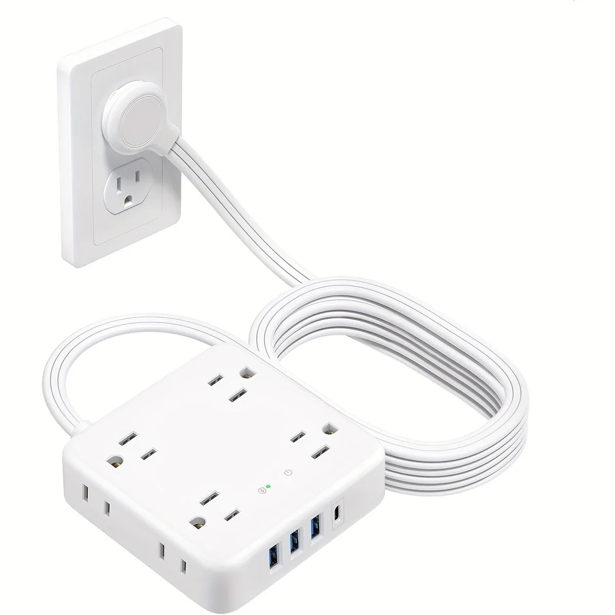 HOPOW HOPOW 12-in-1 Surge Protector 8 AC 4 USB 1 USB-C 1440J 5ft Flat Plug White — product photo