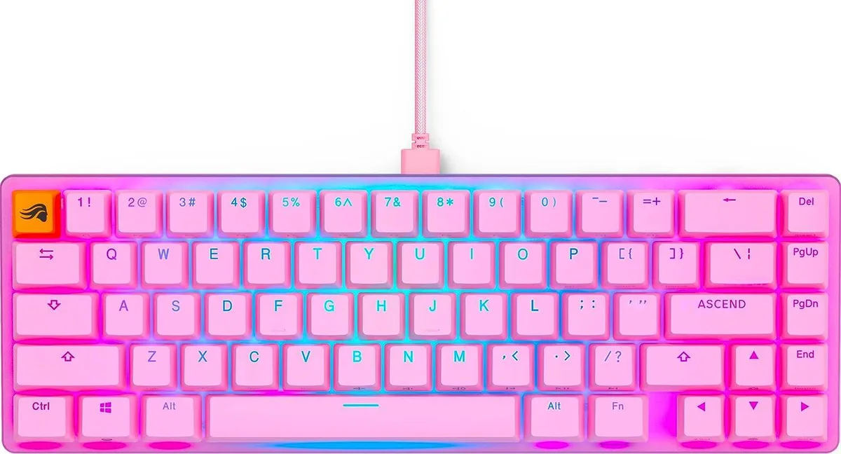 Pink 65% compact mechanical keyboard with low-profile keycaps