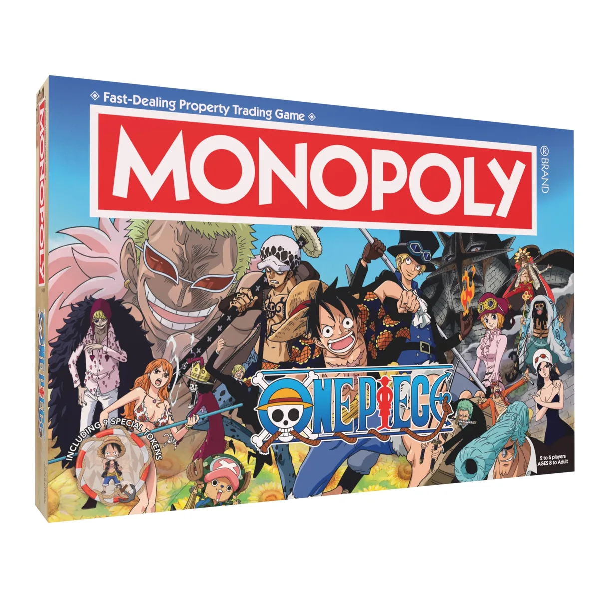 USAopoly Monopoly One Piece board game box with Straw Hat Crew artwork