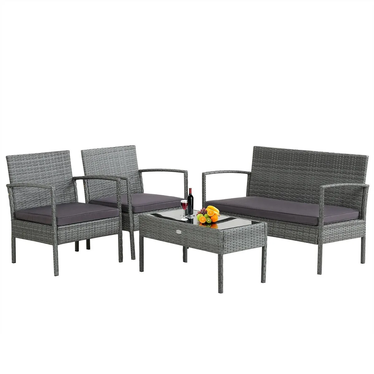 SlickBlue SlickBlue 4-Piece Grey Rattan Conversation Set with Cushions — product photo