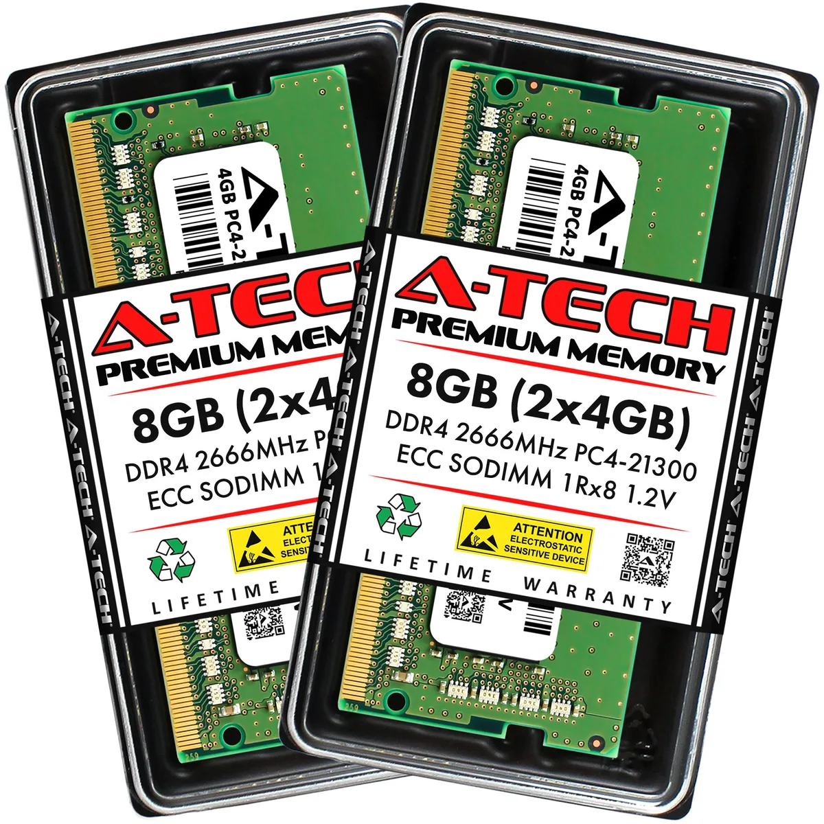 A-Tech A-Tech 8GB (2x4GB) DDR4 2666 ECC SODIMM CL19 1.2V Kit — product photo
