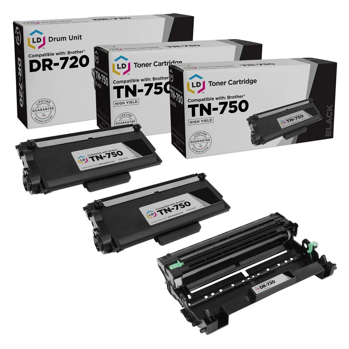 LD Products LD Products Compatible TN750 High Yield &amp; DR720 2 Toners 1 Drum 3-Pack — product photo