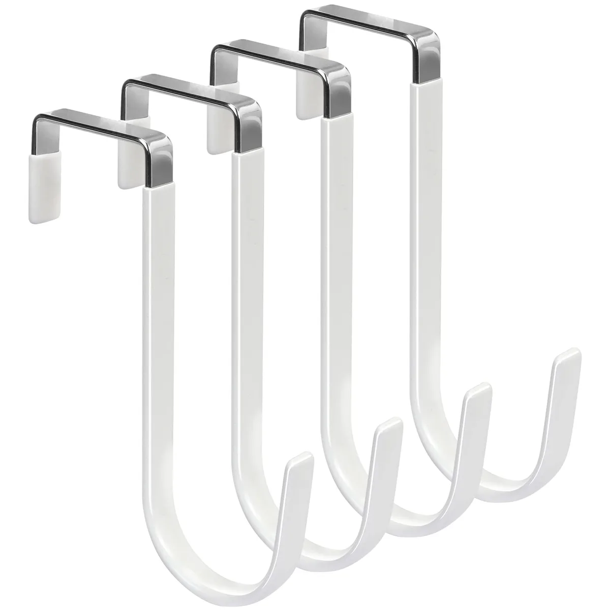 Four white metal over-door hooks with rubber coating, 5.12 inch length