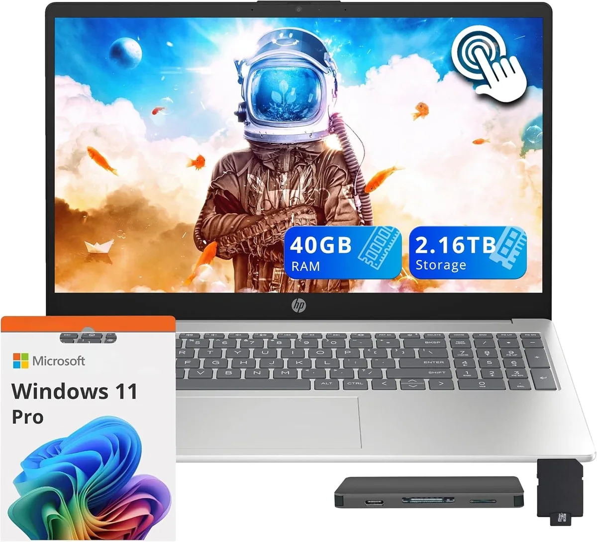 HP HP Business Laptop, Core Ultra 5 125H, 40GB, 2TB SSD + 160GB Docking Station, 15.6" FHD Touchscreen, Silver — product photo