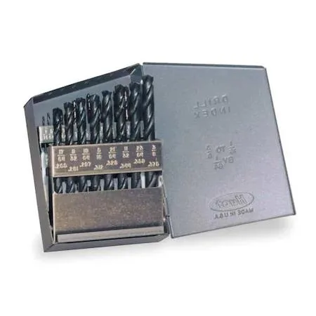 Black oxide high-speed steel drill bits in metal index case