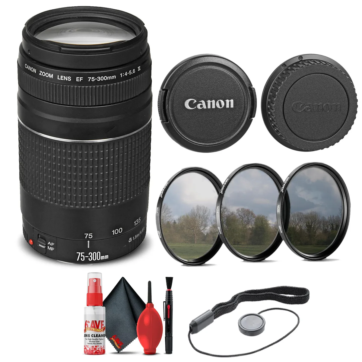 Canon Canon EF 75-300mm f/4-5.6 III Lens + Filter Kit + Cap Keeper + Cleaning Kit — product photo