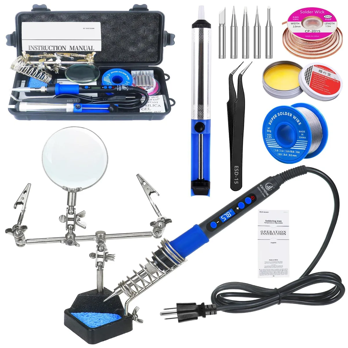  KEPIOG 100W Digital Soldering Iron Kit with Magnifying Glass Stand — product photo