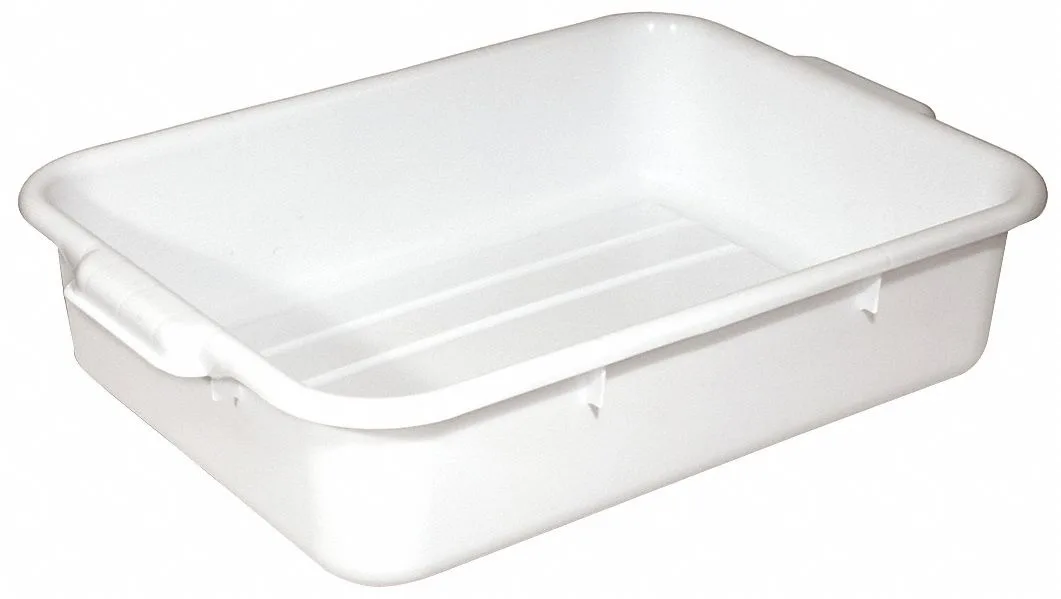 White polypropylene bus tub, rectangular, five inches high