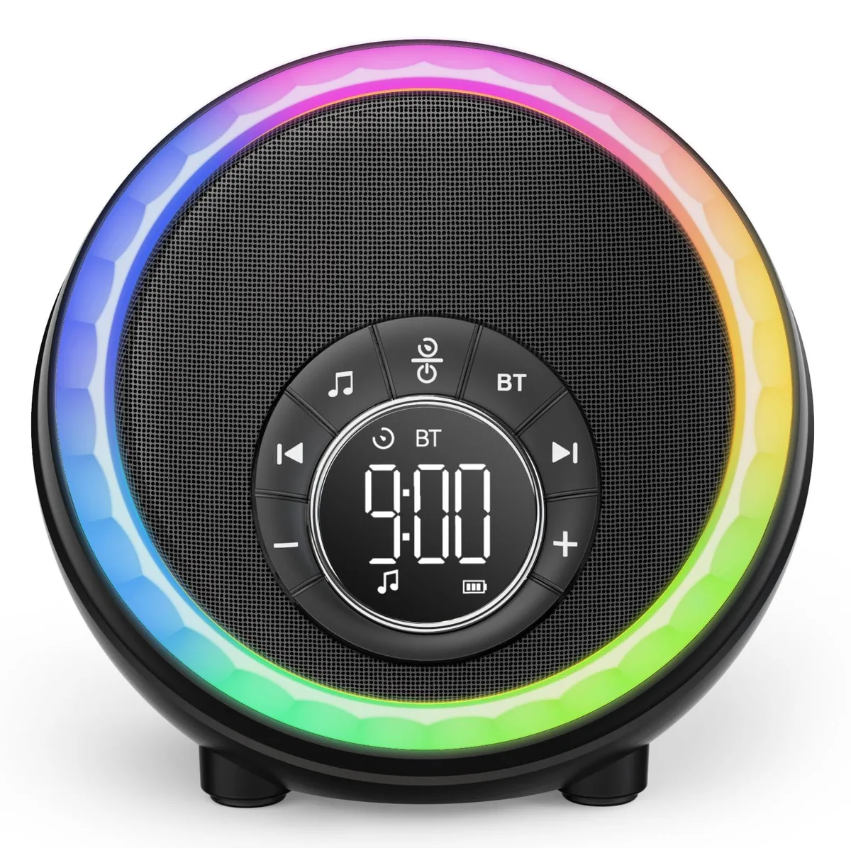 Copper-finished plastic alarm clock with touch lamp and speaker