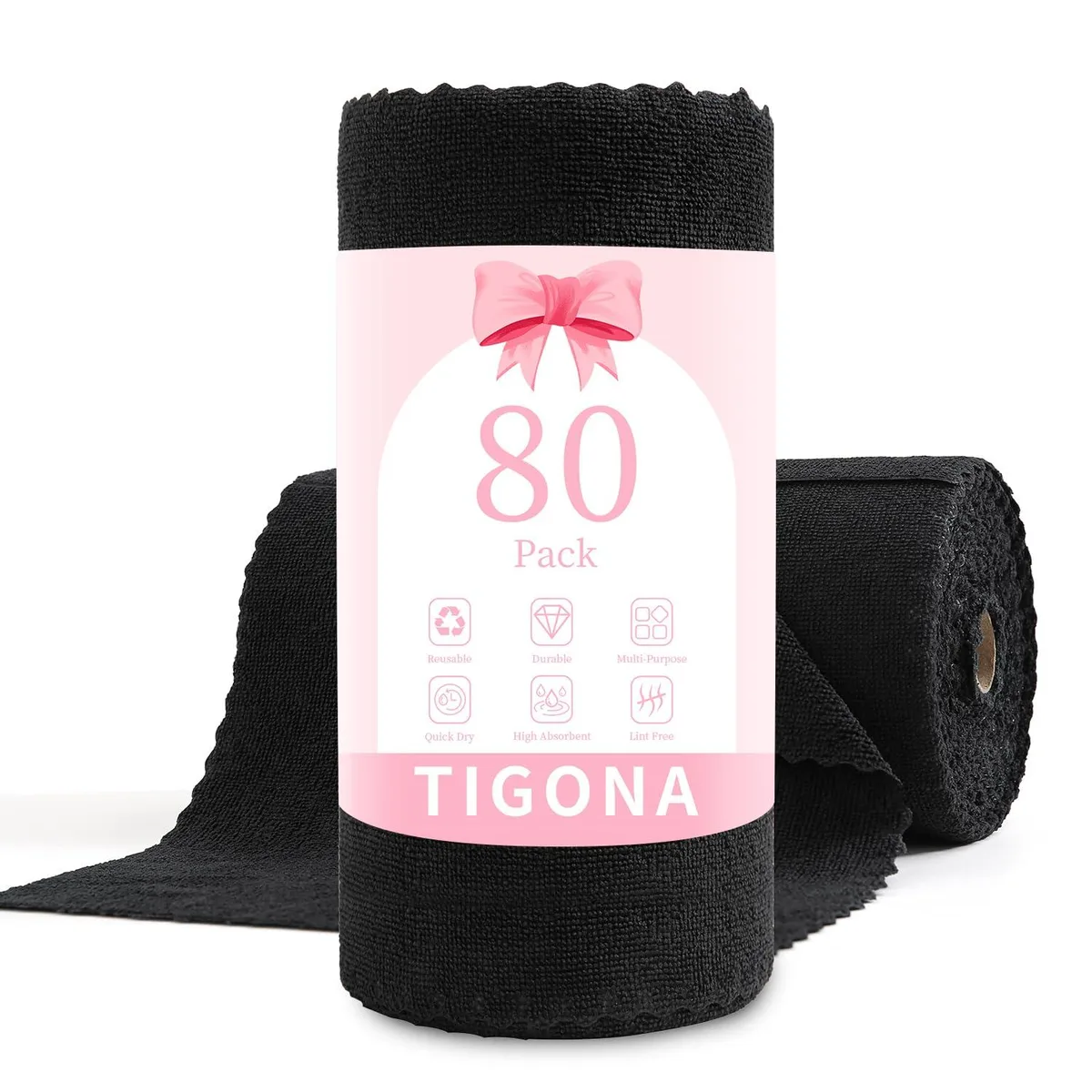 Roll of 80 black microfiber cloths 12 by 12 inches tear-away design