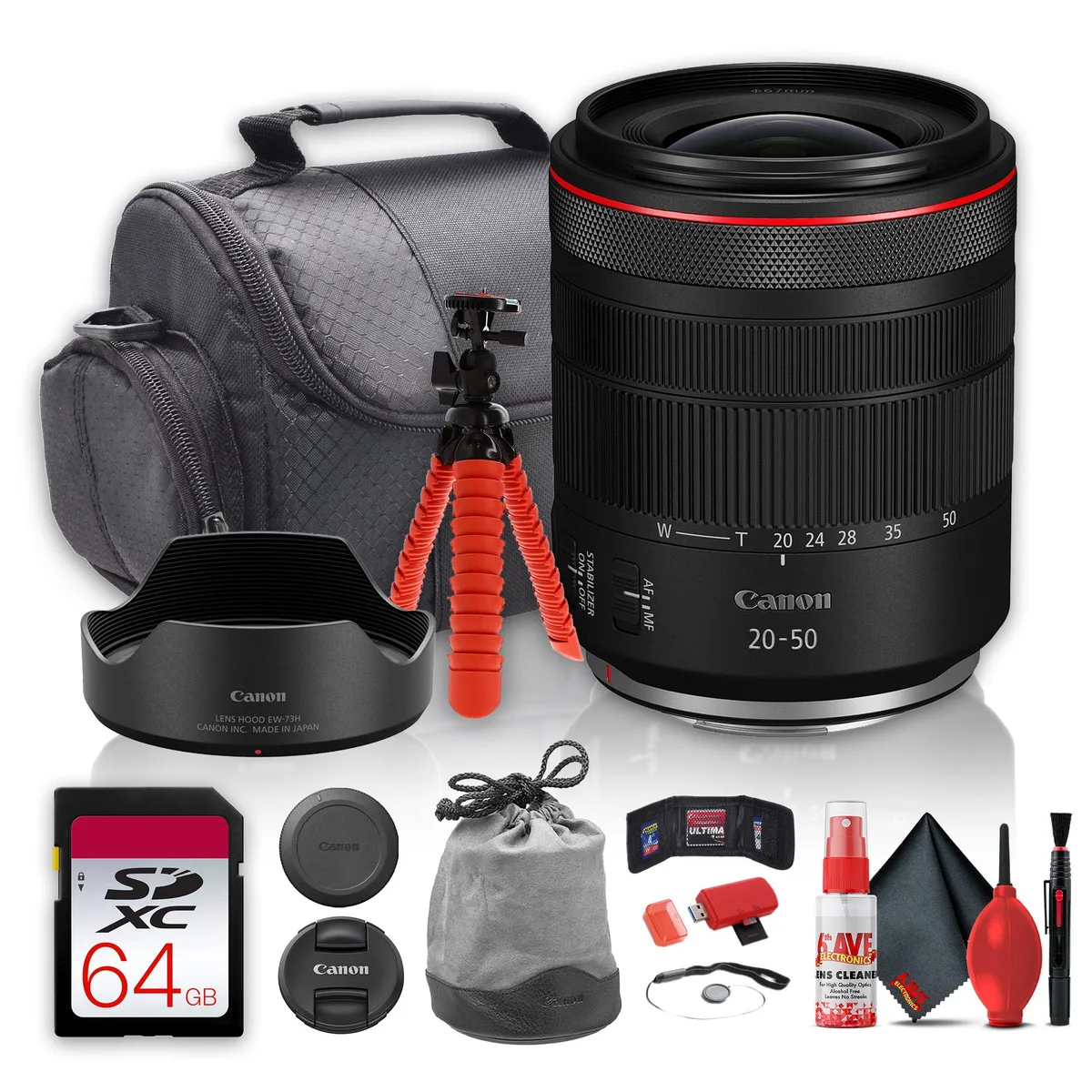 Canon Canon RF 20-50mm f/4 L IS USM PZ camera lens 64GB bundle — product photo