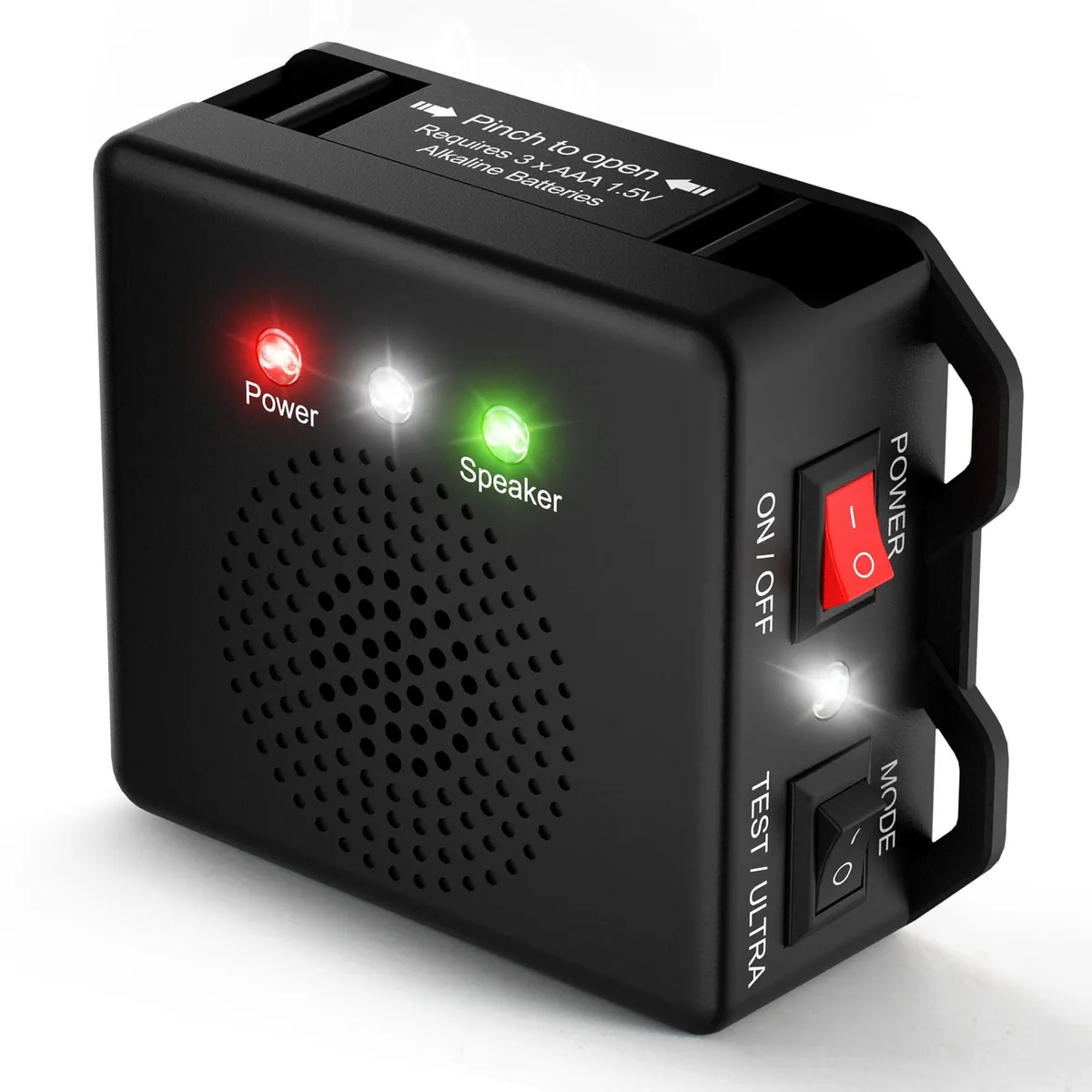 Small rectangular plastic box with two clear LED lenses and a zip-tie mounting tab