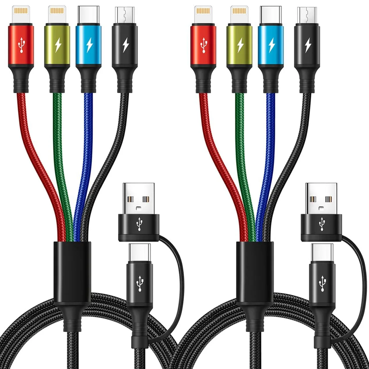 Mobee Mobee 6 in 1 Charging Cable 2Pack 6Ft Braided USB A/C to Lightning Type C Micro USB 8000 bend lifespan — product photo