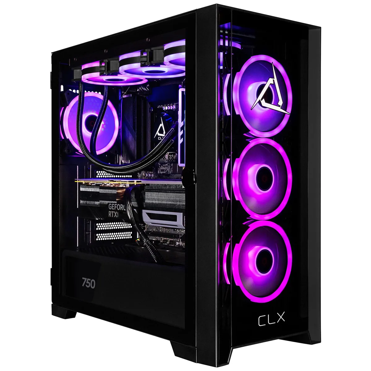 CLX Gaming CLX Gaming TGMSETRTA5302BM gaming PC Ryzen 7 7800X3D 32GB DDR5 RTX 5070 12GB GDDR7 2TB NVMe — product photo